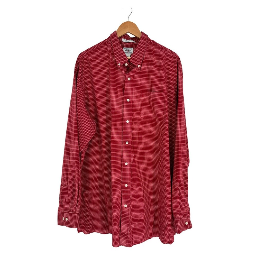 LL Bean Shirt Men's Size XXLT Red Plaid 100% Cotton Wrinkle Resistant 2XLT Tall